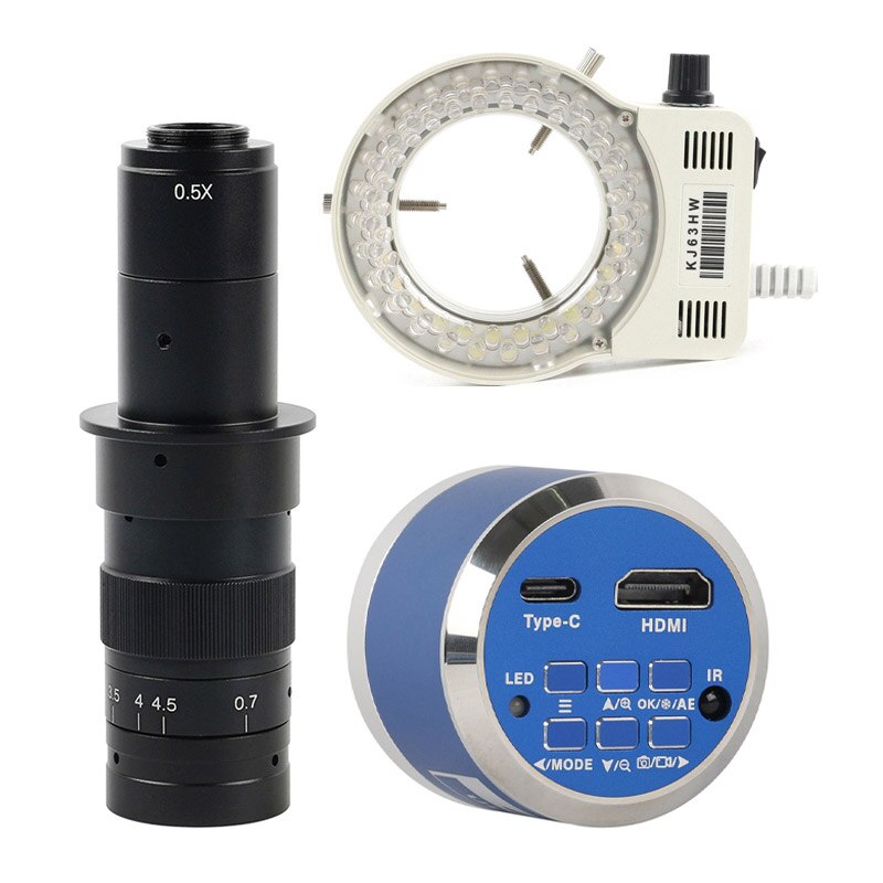 12MP 4K UHD HDMI Industry Video Microscope Camera Zoom Cmount Lens For Machine PCB Board CPU Repair Soldering Measurement - With 180X Lens Light