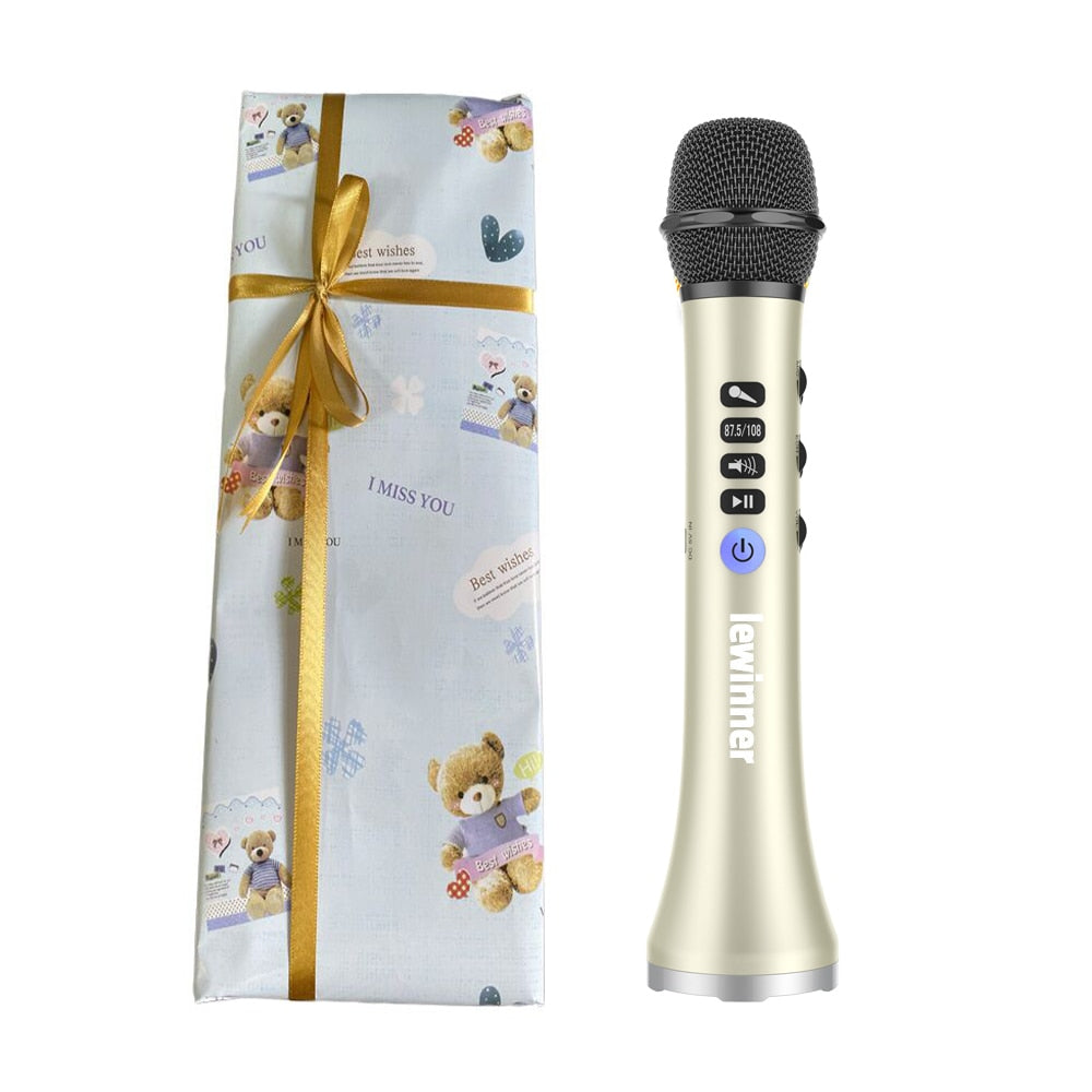 Lewinner Professional Karaoke Microphone Wireless Speaker Portable Bluetooth microphone for phone iphone Handheld Dynamic mic - China / gold with gift box