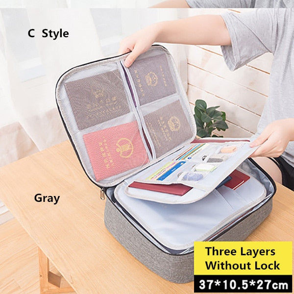 Document Bag Large Capacity Travel Passport Wallet Card Organizer Men&#39;s Business Waterproof Storage Pack Home Accessories Item - C Style Gray / China