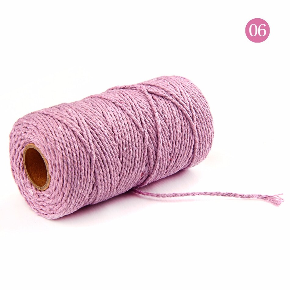 2mm 100M Colorful Thread Cord Handmade Crafts DIY Beige Twisted Cotton Macrame Cord Twine Rope String Home Textile Decoration - 06 Light Purple
