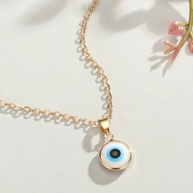 Vintage Turkish Evil Eye Pendant Choker Necklace Lucky Blue Evil Eyes Clavicle Chain Necklace Party Jewelry For Women Girls Gift - Style 24