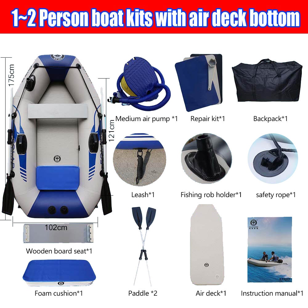 PVC Inflatable Boat 3 Layer Inflatable Fishing Boats Laminated Wear-Resistant Kayak Boats for 2-6 Person Kayak Rowing Canoe - 175cm air deck / Czech Republic