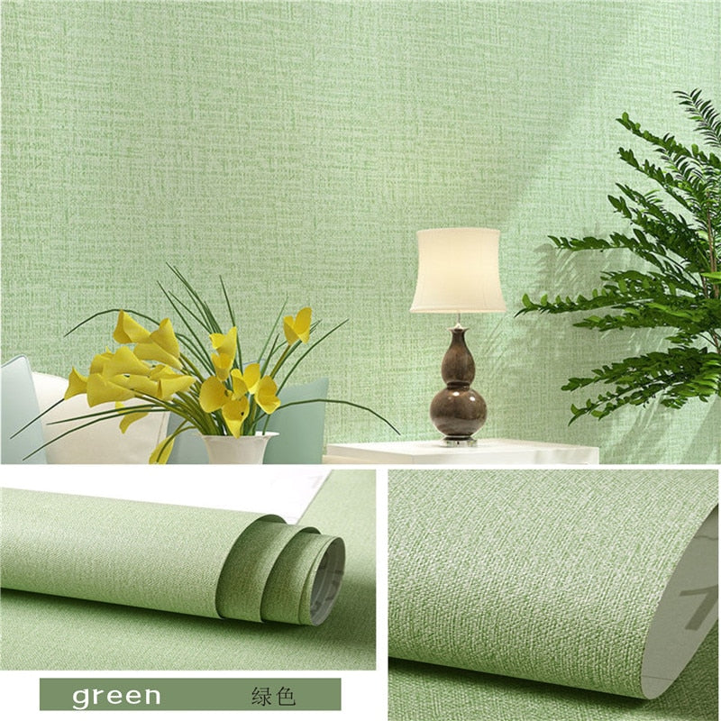 Cloth Wallpaper Self Adhesive  PVC Plain Living Room Linen  Renovation Sticker TV Background Vinyl Contact Paper Home Decor - Burlap green / 60 x 100 cm / China