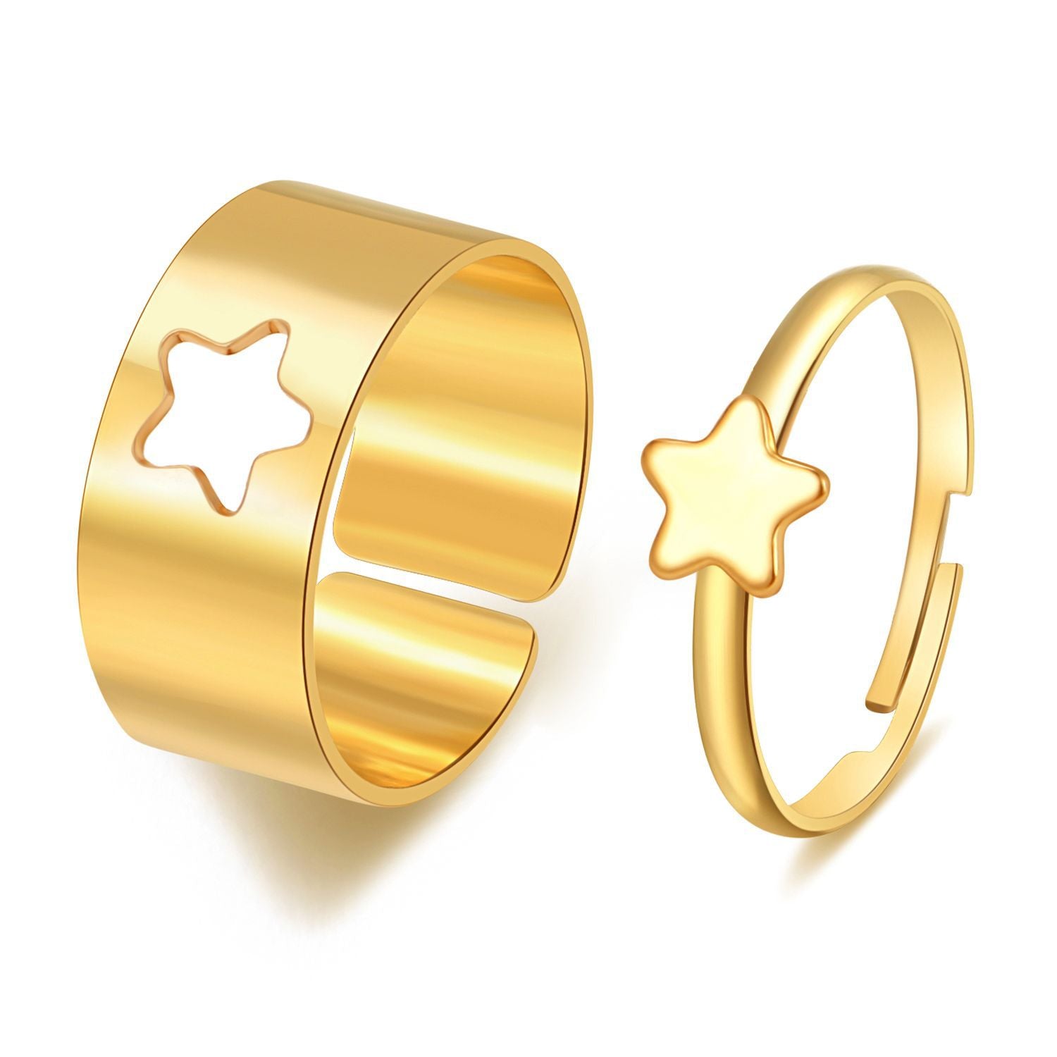 LATS Vintage Simple Animal Butterlfly Star Moon Heart Flame Open Rings for Women Girls Gothic Jewelry Punk Black Couple Ring Set - 99469