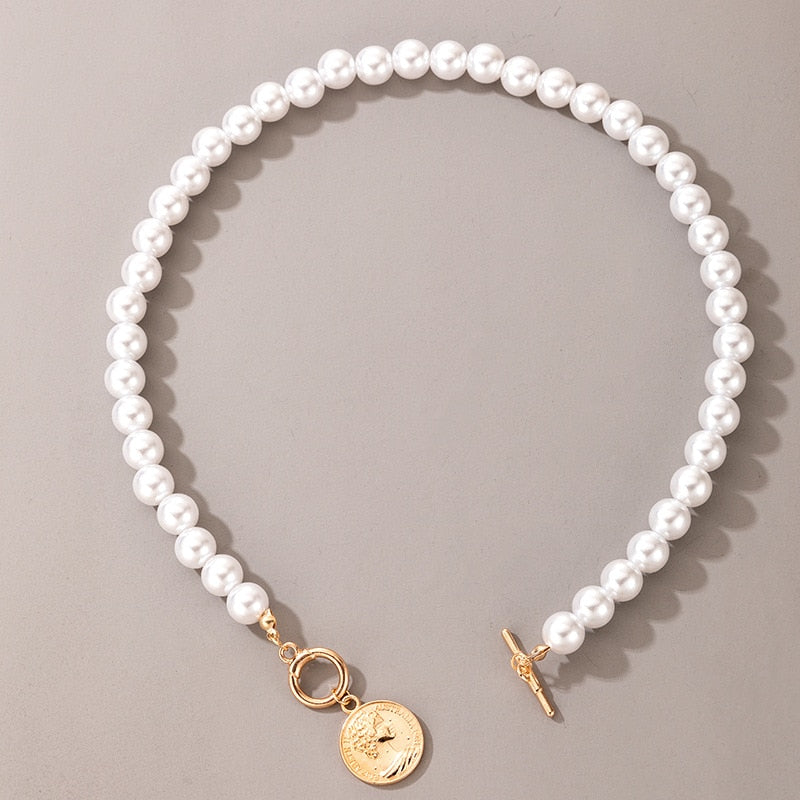 Vintage Style Simple 6MM Pearl Chain Choker Necklace For Women Wedding Love Shell Pendant Necklace Fashion Jewelry Wholesale - Round