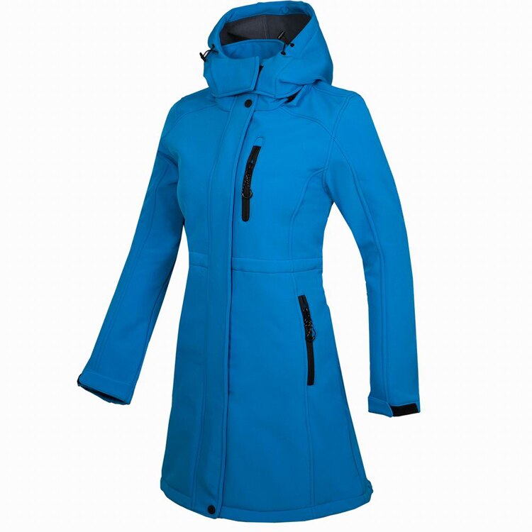 TRVLWEGO Woman's Outdoor Long Style Fleece Hiking Camping Trekking Casual Sports Hooded Jacket Windbreaker Soft Shell Clothing - Blue / Asian size M