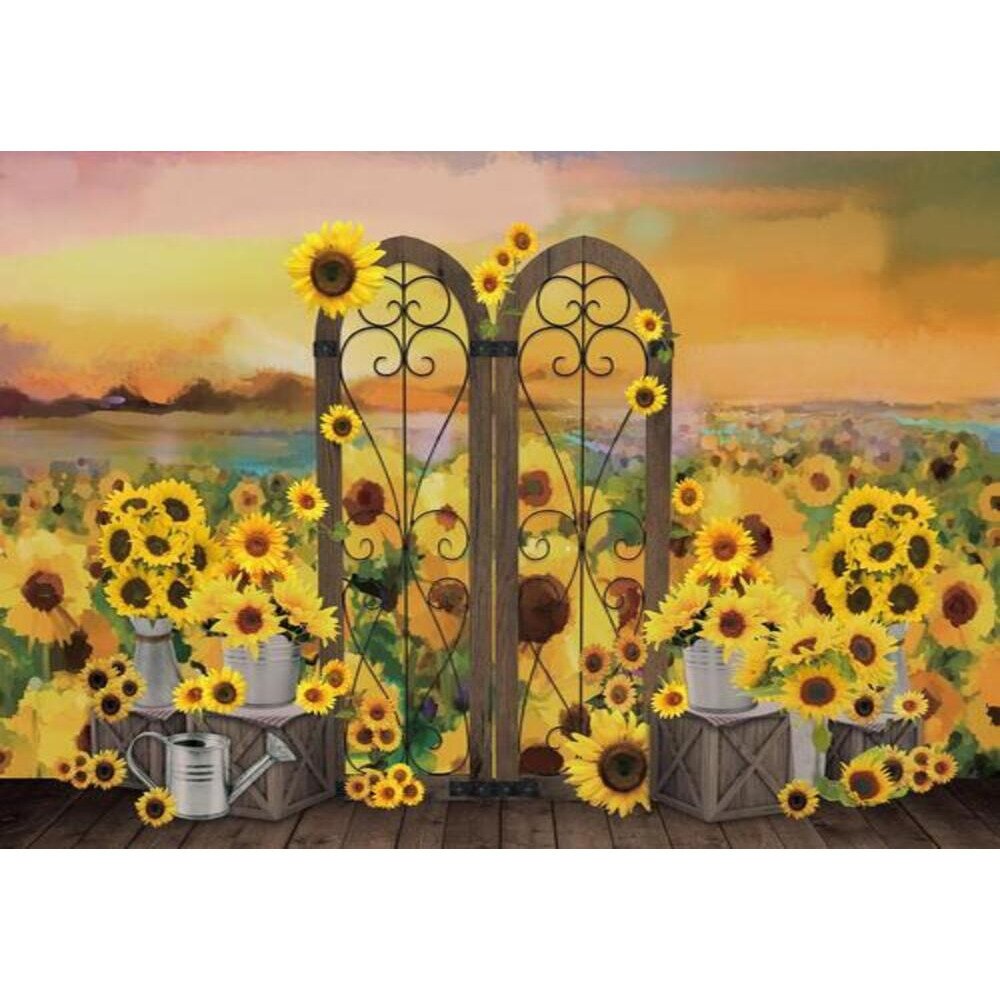 Allenjoy sunflower Photography Backdrop Newborn Child fence Smash cake Baby Shower summer background Photo studio photobooth - YM3D-A0024 / Econ Vinyl 150x220CM