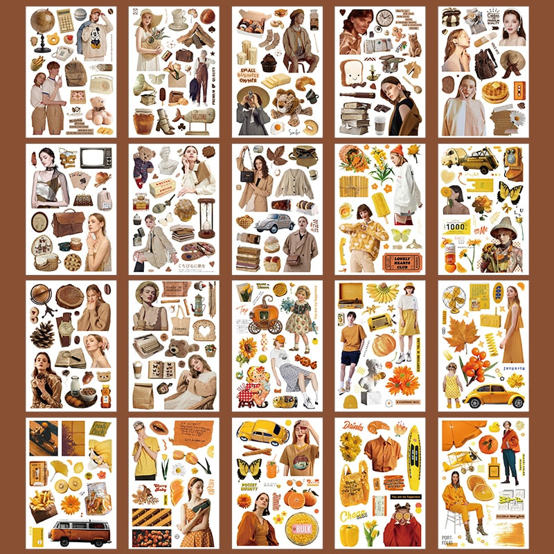 Journamm 20sheets/pack Vintage Washi Stickers Book for Deco Scrapbooking DIY Creative Stationery Junk Journal Deco Label Sticker - C