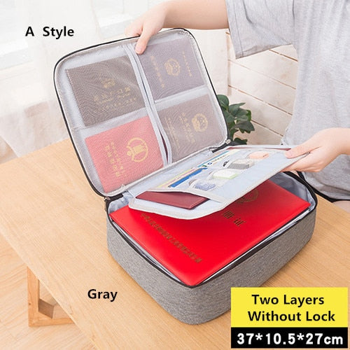 Document Bag Large Capacity Travel Passport Wallet Card Organizer Men&#39;s Business Waterproof Storage Pack Home Accessories Item - A Style Gray / China