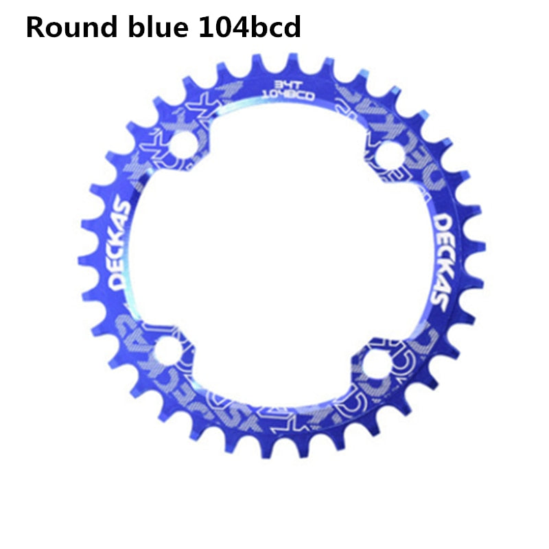 Deckas 104BCD Round Narrow Wide Chainring MTB Mountain bike bicycle 104BCD 32T 34T 36T 38T crankset Tooth plate Parts 104 BCD - blue / 34T