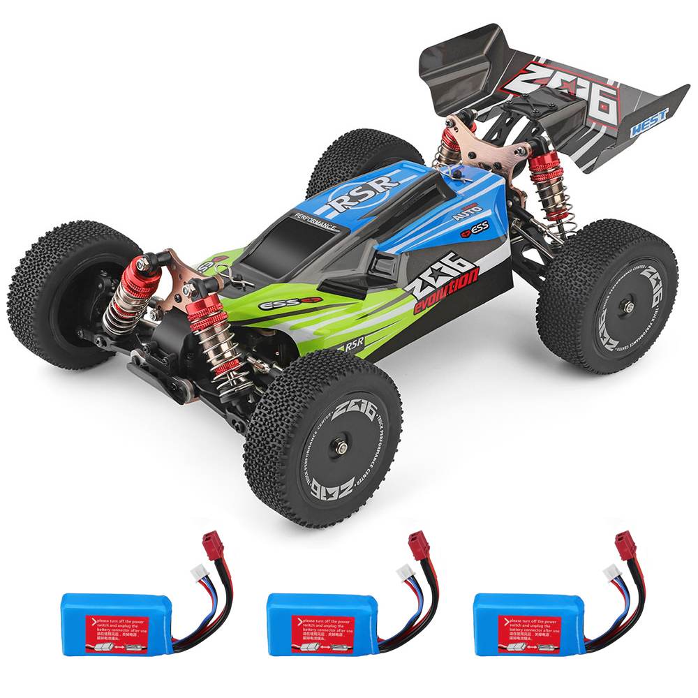 Wltoys 144001 1/14 2.4G 4WD High Speed Racing RC Car Vehicle Models 60km/h Two Battery Toy Gift Kid Remote Control Machine - Green 3 Batteries / SPAIN