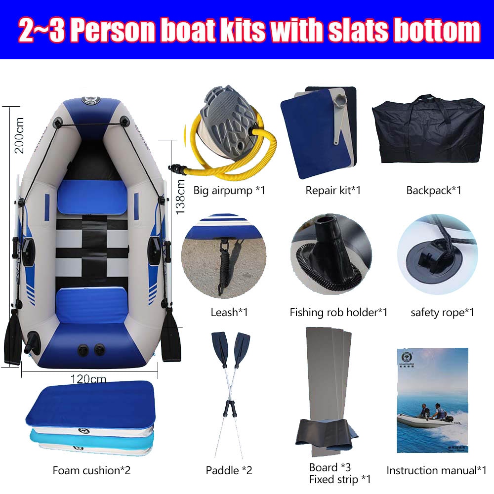 PVC Inflatable Boat 3 Layer Inflatable Fishing Boats Laminated Wear-Resistant Kayak Boats for 2-6 Person Kayak Rowing Canoe - 200cm slats bottom / France