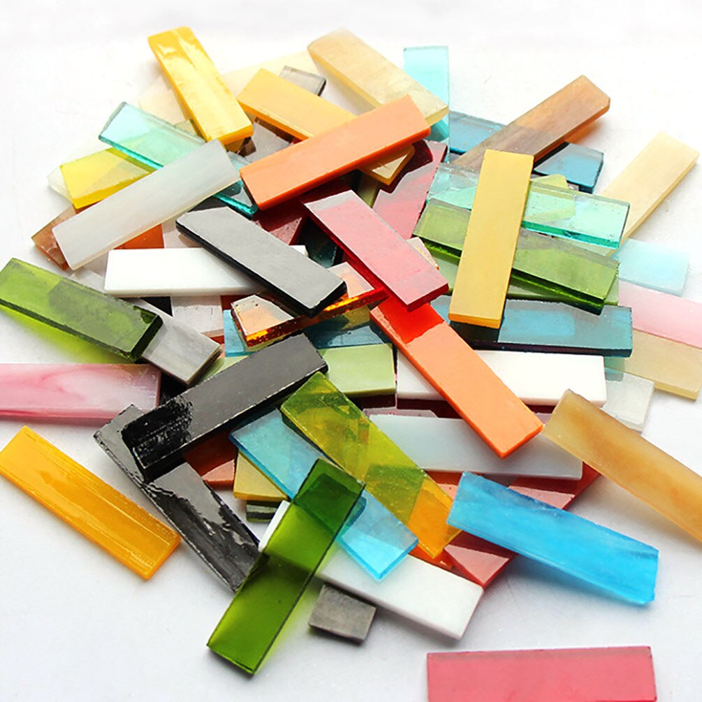 Mixed Color 1 X 4 Cm Square Stained Glass Strip Clear Glass Mosaic Pieces DIY Mosaic Tiles Hobbies Art Crafts Material 100g - 1