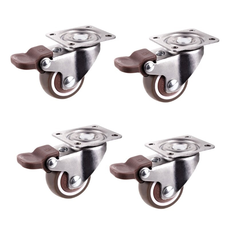 1.25/1.5/2 Inch 4 Pack Low Profile Casters Wheels Soft Rubber Swivel Caster with 360 Degree Top Plate Brake 8 Types - Orange / 2