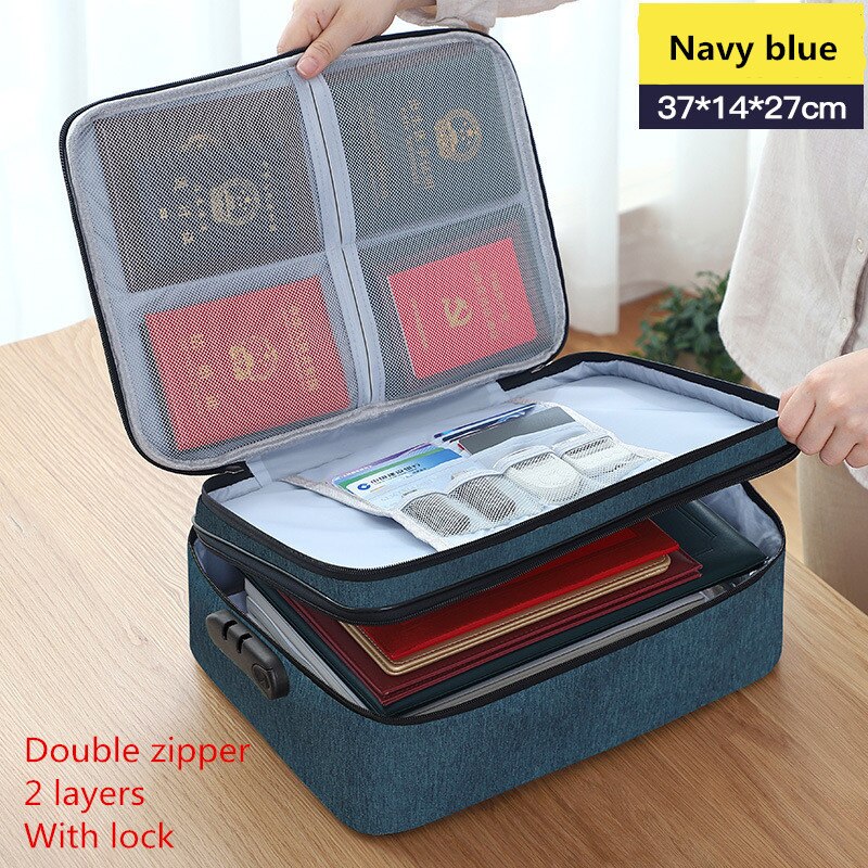 Document Bag Large Capacity Travel Passport Wallet Card Organizer Men&#39;s Business Waterproof Storage Pack Home Accessories Item - H  Style Navy / China