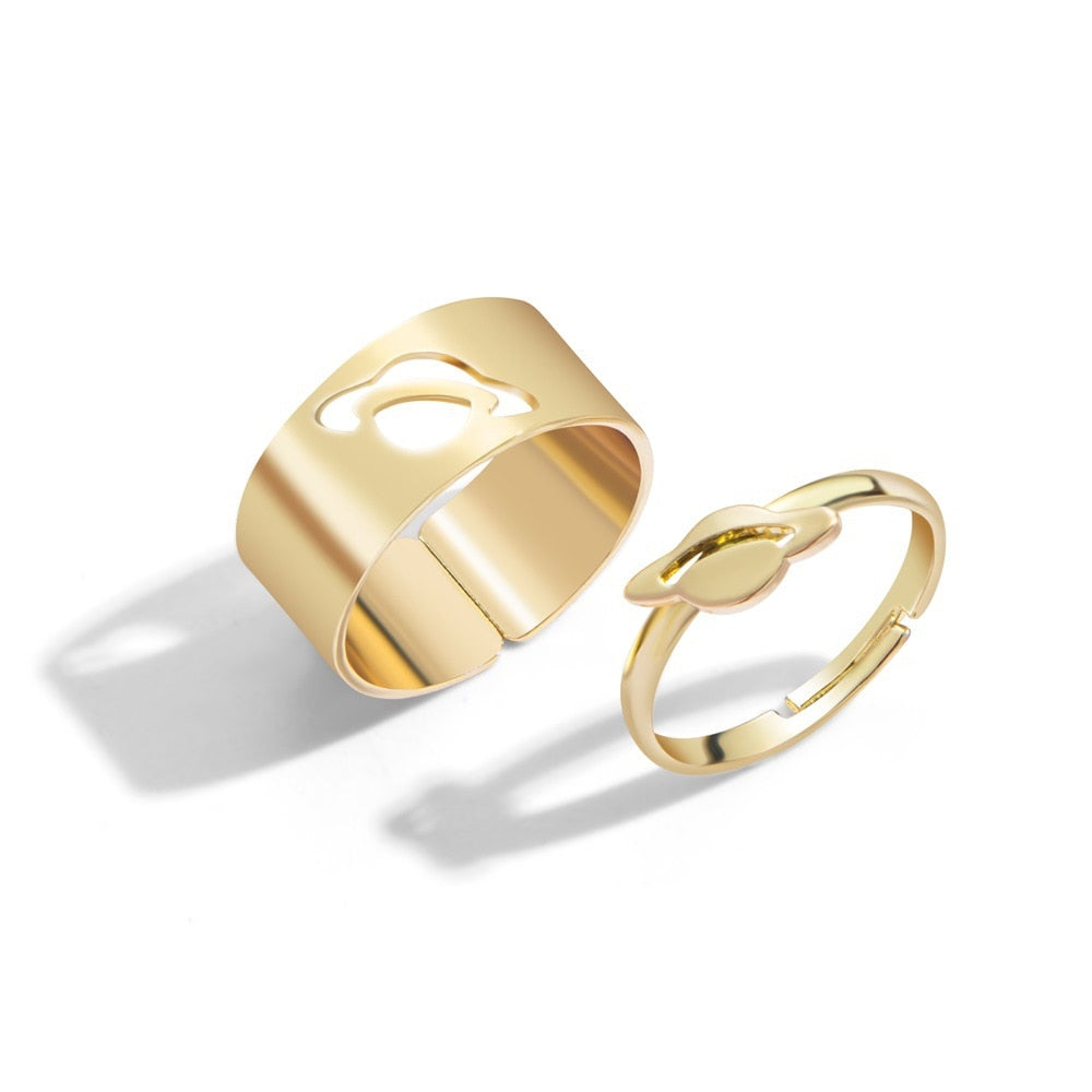 LATS Vintage Simple Animal Butterlfly Star Moon Heart Flame Open Rings for Women Girls Gothic Jewelry Punk Black Couple Ring Set - 99477