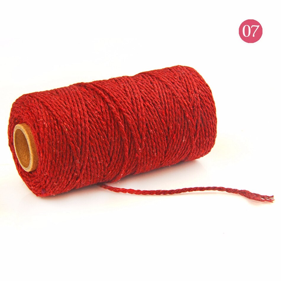 2mm 100M Colorful Thread Cord Handmade Crafts DIY Beige Twisted Cotton Macrame Cord Twine Rope String Home Textile Decoration - 07 Wine Red