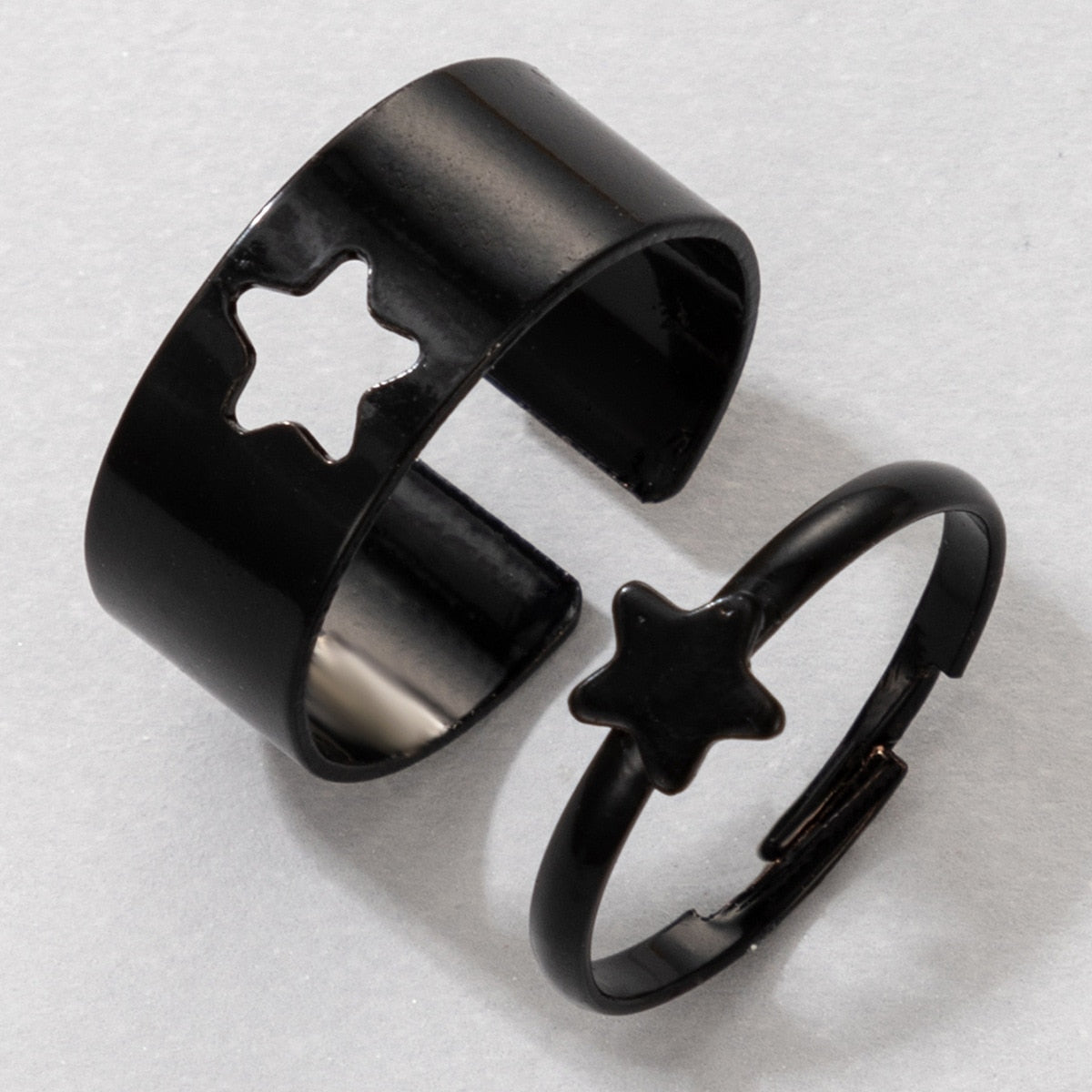 LATS Vintage Simple Animal Butterlfly Star Moon Heart Flame Open Rings for Women Girls Gothic Jewelry Punk Black Couple Ring Set - 99571