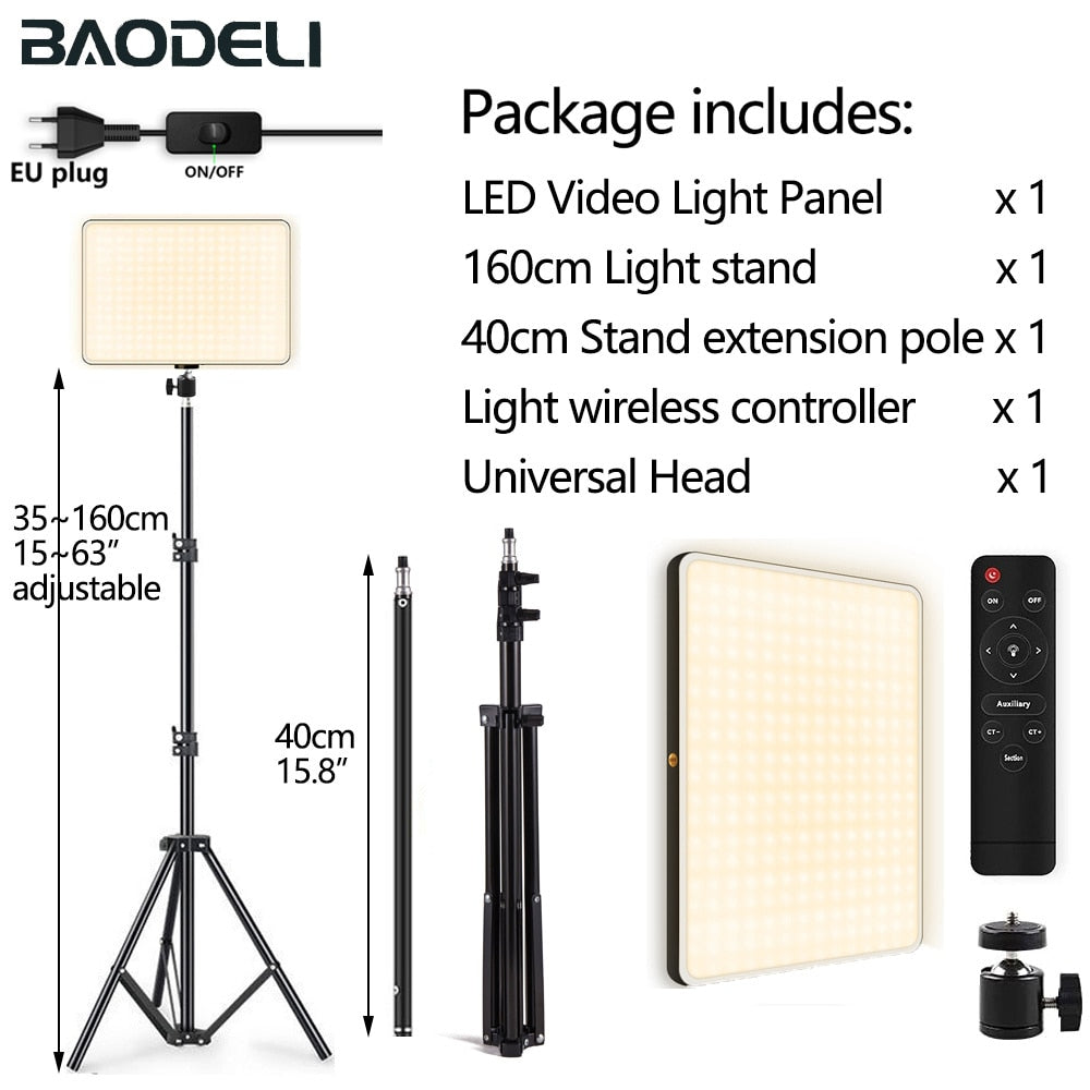LED Fill Lamp Video Light Panel Bi-color 2700k-5700k Photography Lighting Live Stream Photo Studio Light With Stand EU Plug - B 200cm / Russian Federation