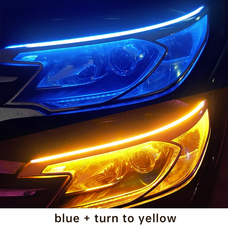 2pcs LED DRL Car Daytime Running Light Flexible Waterproof Strip Auto Headlights White Turn Signal Yellow Brake Flow Lights 12V - Blue To Yellow / 45cm