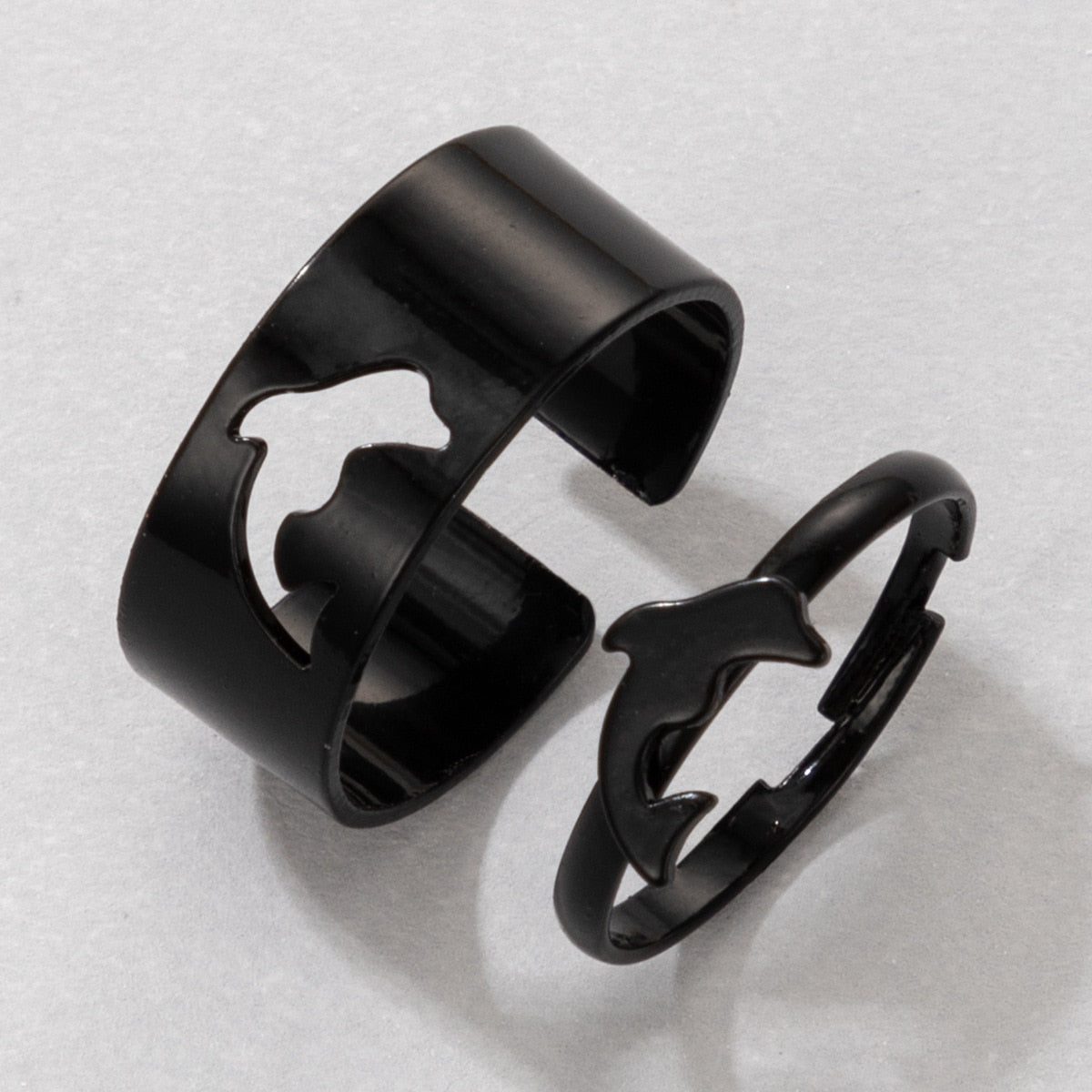 LATS Vintage Simple Animal Butterlfly Star Moon Heart Flame Open Rings for Women Girls Gothic Jewelry Punk Black Couple Ring Set - 99573