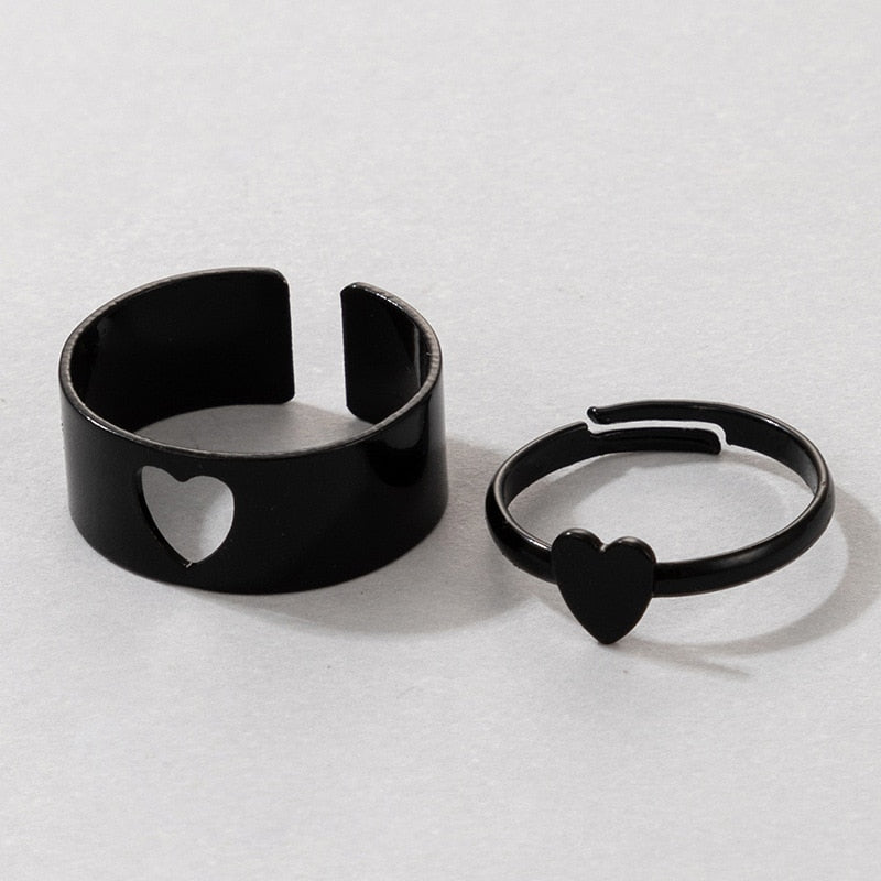 LATS Vintage Simple Animal Butterlfly Star Moon Heart Flame Open Rings for Women Girls Gothic Jewelry Punk Black Couple Ring Set - 99570