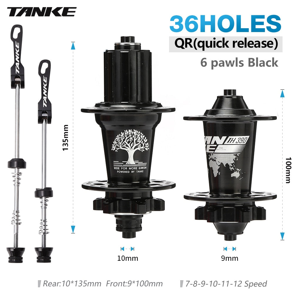 TANKE 32 36 holes MTB bike hub 6 pawls 6 bearing 120 clicks cassette flywheel 7-12 speed 6 nail disc brake hubs bicycle parts - 12 36H QR black / China