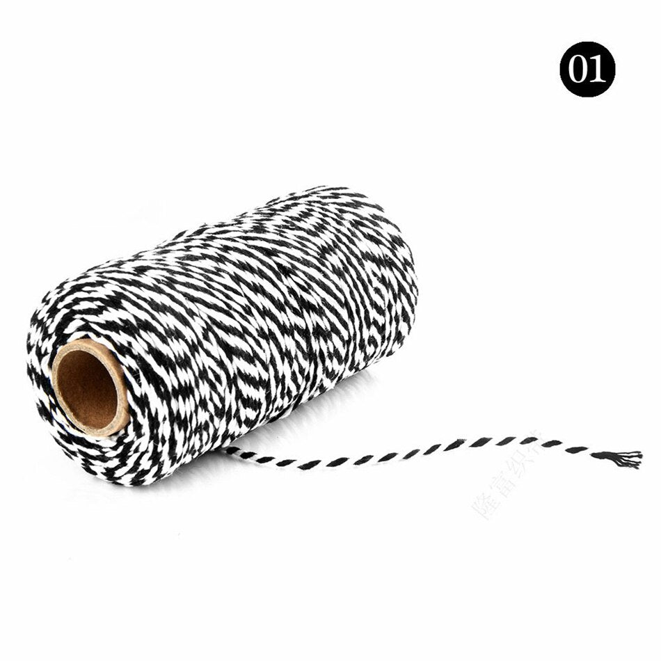 2mm 100M Colorful Thread Cord Handmade Crafts DIY Beige Twisted Cotton Macrame Cord Twine Rope String Home Textile Decoration - A01 Black White