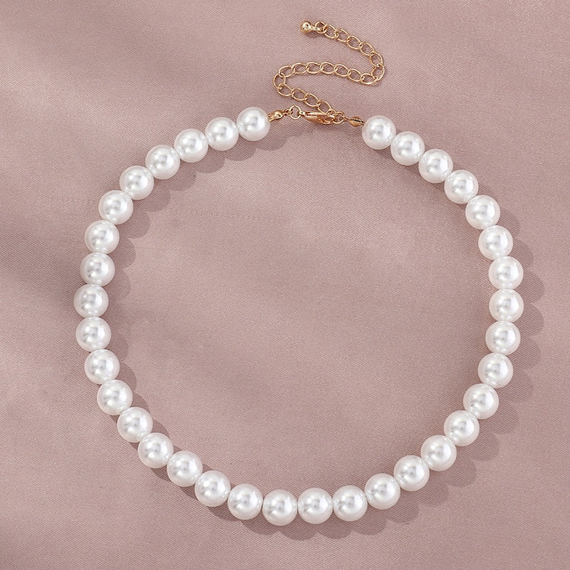 Vintage Style Simple 6MM Pearl Chain Choker Necklace For Women Wedding Love Shell Pendant Necklace Fashion Jewelry Wholesale - 10MM