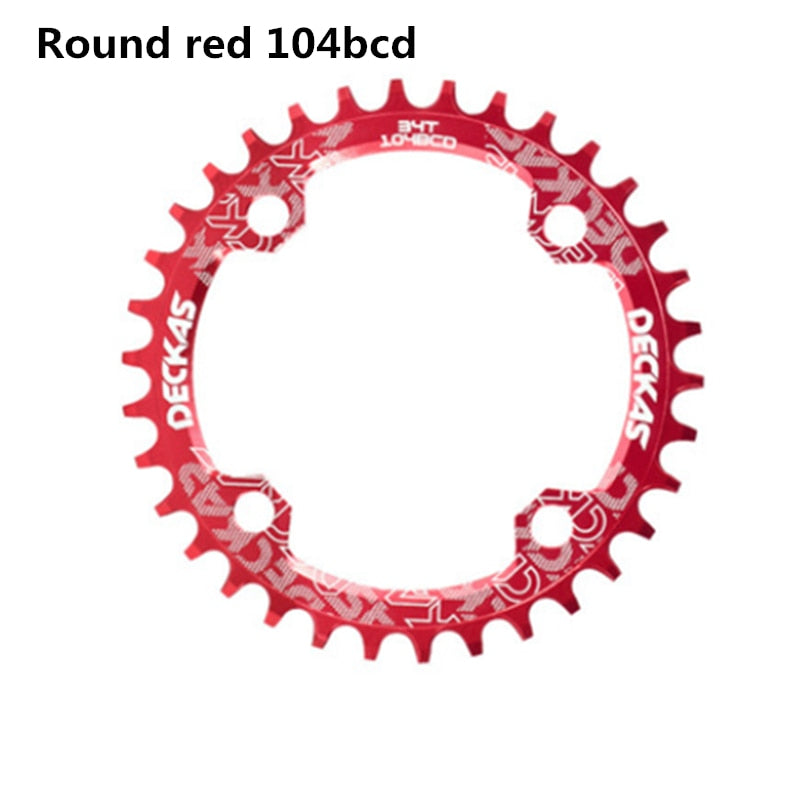 Deckas 104BCD Round Narrow Wide Chainring MTB Mountain bike bicycle 104BCD 32T 34T 36T 38T crankset Tooth plate Parts 104 BCD - red / 32T