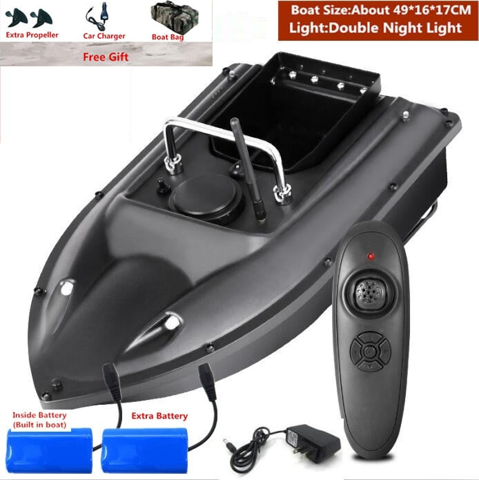Smart Fixed Speed Cruise Radio Remote Control Fishing Bait Boat 1.5KG 500M Dual Night Light Lure Fishing RC Bait Boat Fishing - US Plug 2 Battery / Russian Federation