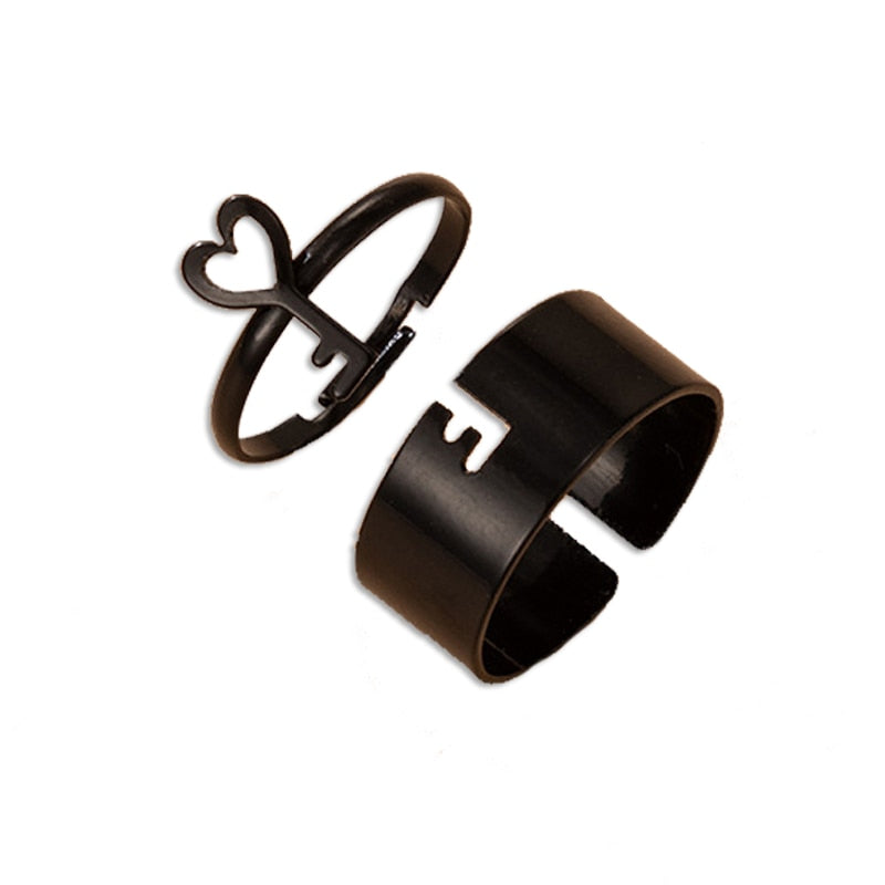 LATS Vintage Simple Animal Butterlfly Star Moon Heart Flame Open Rings for Women Girls Gothic Jewelry Punk Black Couple Ring Set - 99576