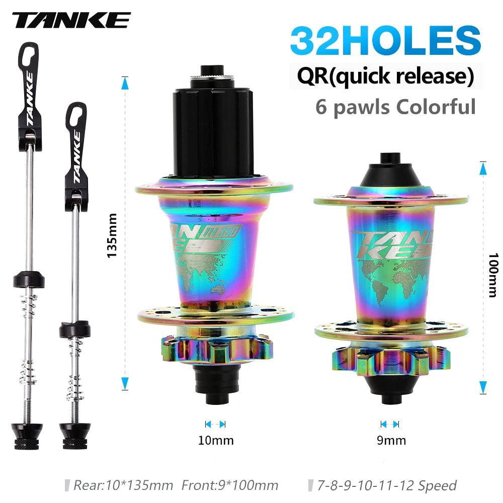 TANKE 32 36 holes MTB bike hub 6 pawls 6 bearing 120 clicks cassette flywheel 7-12 speed 6 nail disc brake hubs bicycle parts - 01 32H QR colorful / China