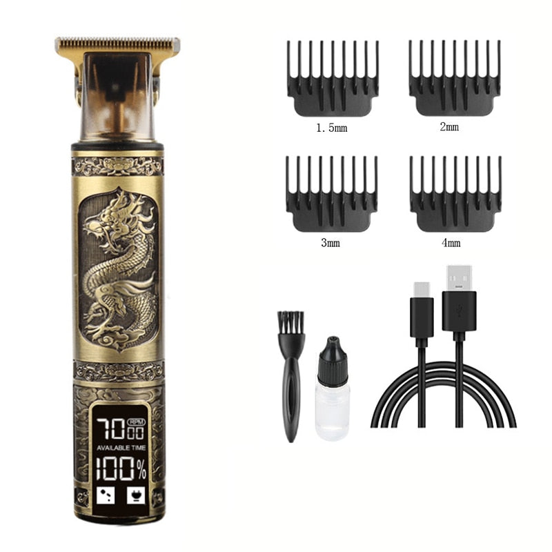 All Metal Vintage T9 Machine Women&#39;s Hair Clipper Hairdresser Professional Haircut Machine 0 Mm Nose and Ear Trimmer Finish Man - LCD Metal dragon