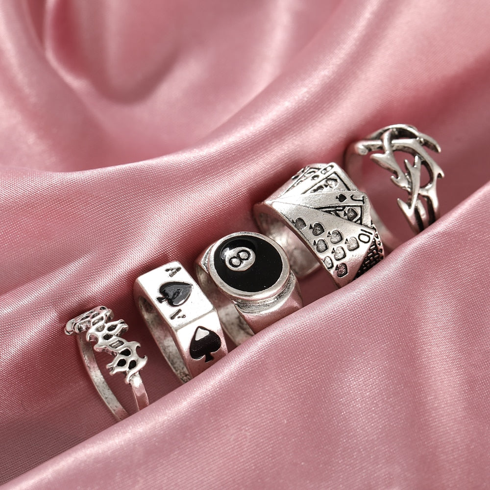 Hiphop Vintage Rings Set for Women Men Aesthatic Retro Punk Silver Plated Heart Flower Butterfly Chain Finger Ring Jewelry 2022 - No.30 54404