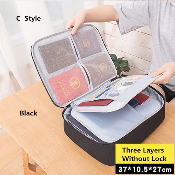 Document Bag Large Capacity Travel Passport Wallet Card Organizer Men&#39;s Business Waterproof Storage Pack Home Accessories Item - C Style Black / China