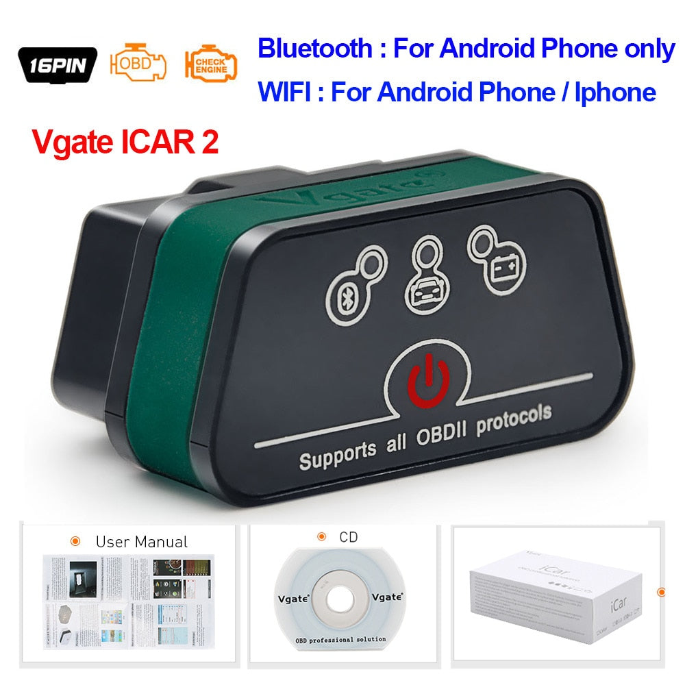 Vgate iCar2 obd2 bluetooth scanner ELM327 V2.2 obd 2 wifi icar 2 car tools elm 327 for android/PC/IOS code reader free shipping - GERMANY / Type 4 / ICAR2 Bluetooth