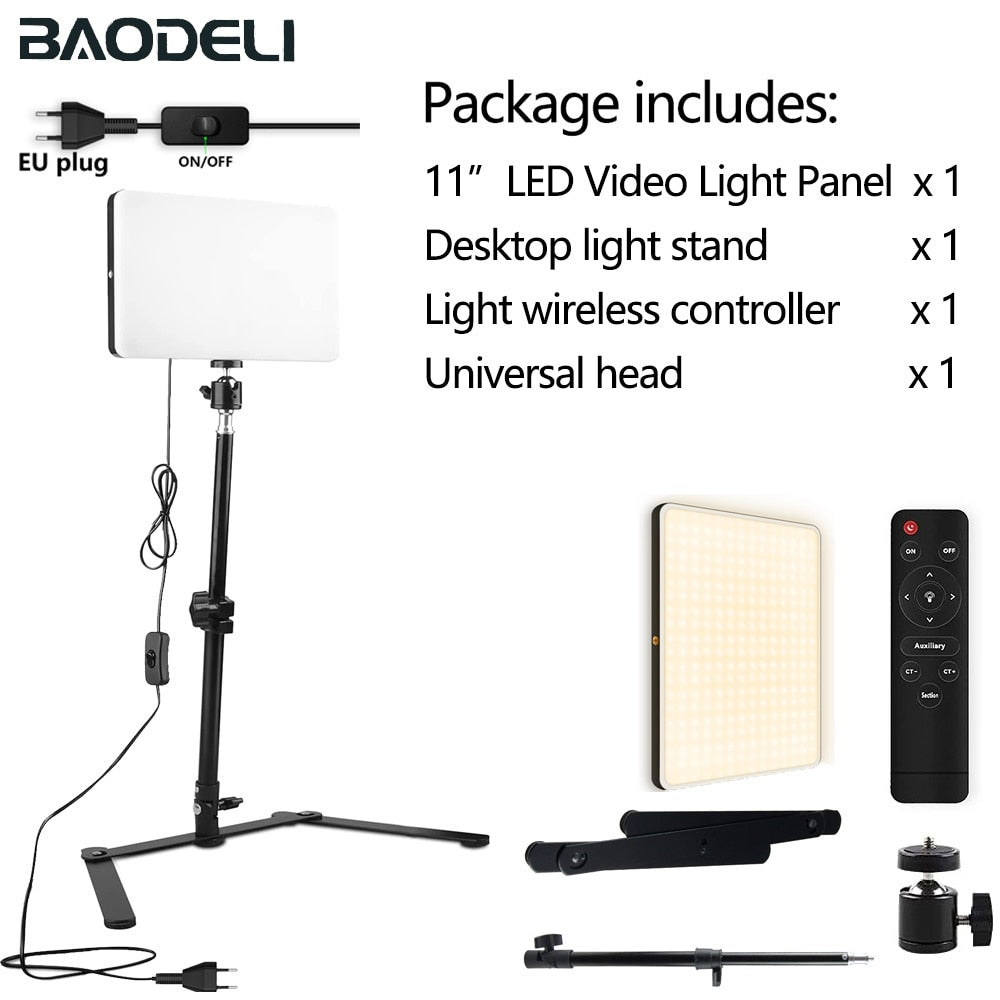 LED Fill Lamp Video Light Panel Bi-color 2700k-5700k Photography Lighting Live Stream Photo Studio Light With Stand EU Plug - Table stand / Russian Federation