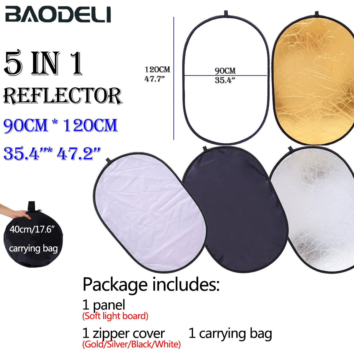100x150cm 5 in 1 Portable Collapsible Light Oval Photography Reflector for Studio Multi Photo Outdoor studio reflector - 90x120cm / China