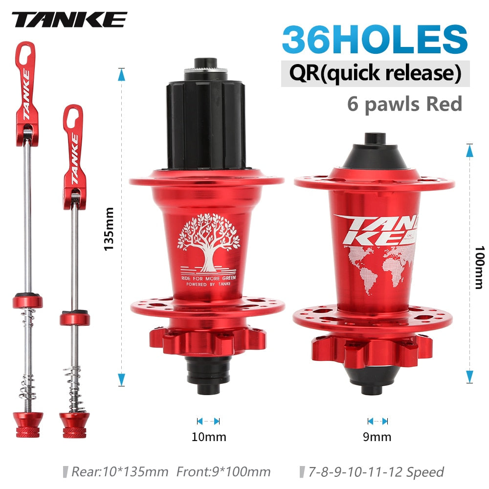 TANKE 32 36 holes MTB bike hub 6 pawls 6 bearing 120 clicks cassette flywheel 7-12 speed 6 nail disc brake hubs bicycle parts - 11 36H QR red / China