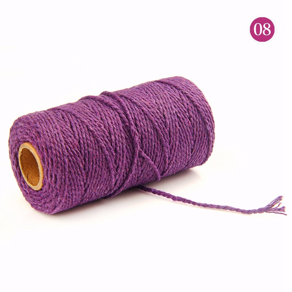 2mm 100M Colorful Thread Cord Handmade Crafts DIY Beige Twisted Cotton Macrame Cord Twine Rope String Home Textile Decoration - 08 Purple