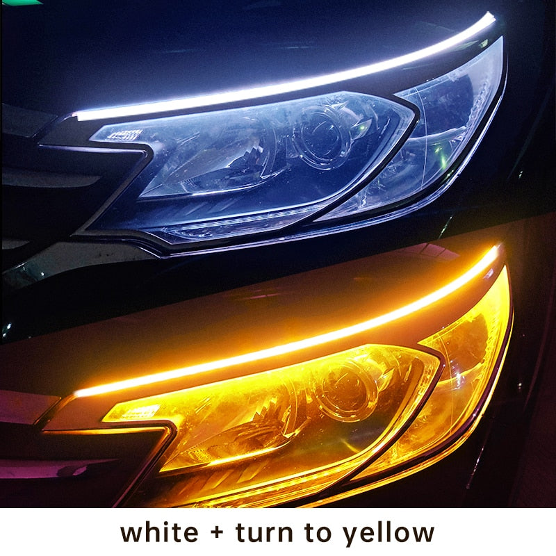 2pcs LED DRL Car Daytime Running Light Flexible Waterproof Strip Auto Headlights White Turn Signal Yellow Brake Flow Lights 12V - White To Yellow / 30cm