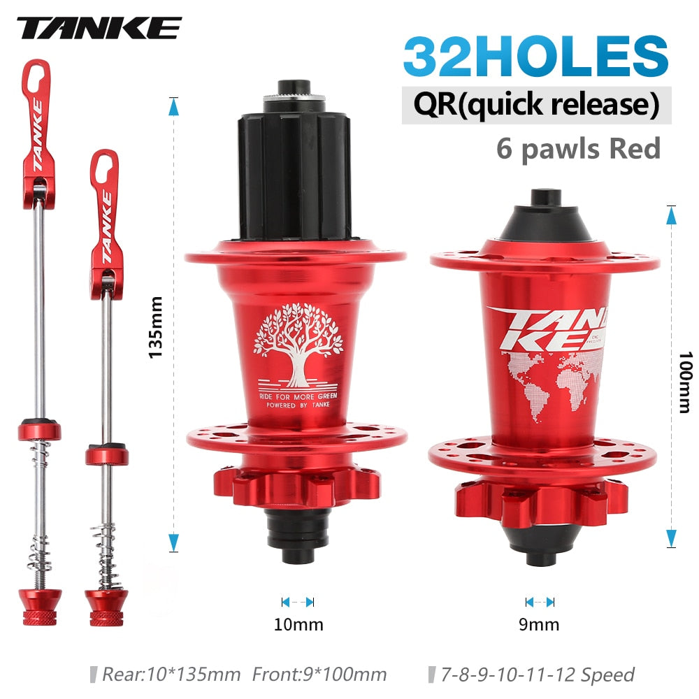 TANKE 32 36 holes MTB bike hub 6 pawls 6 bearing 120 clicks cassette flywheel 7-12 speed 6 nail disc brake hubs bicycle parts - 02 32H QR red / China