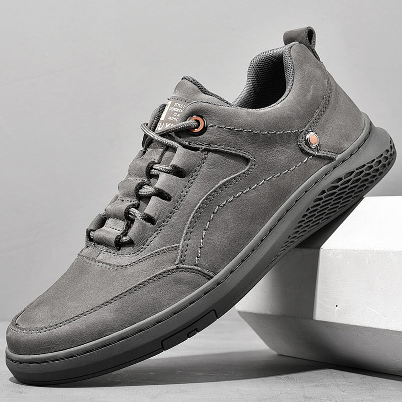 Men's genuine Leather Shoess lace up Trend Comfortable Men Shoes outdoor British Fashion Men High Top Sneakers Moccasins Men - gray / 10