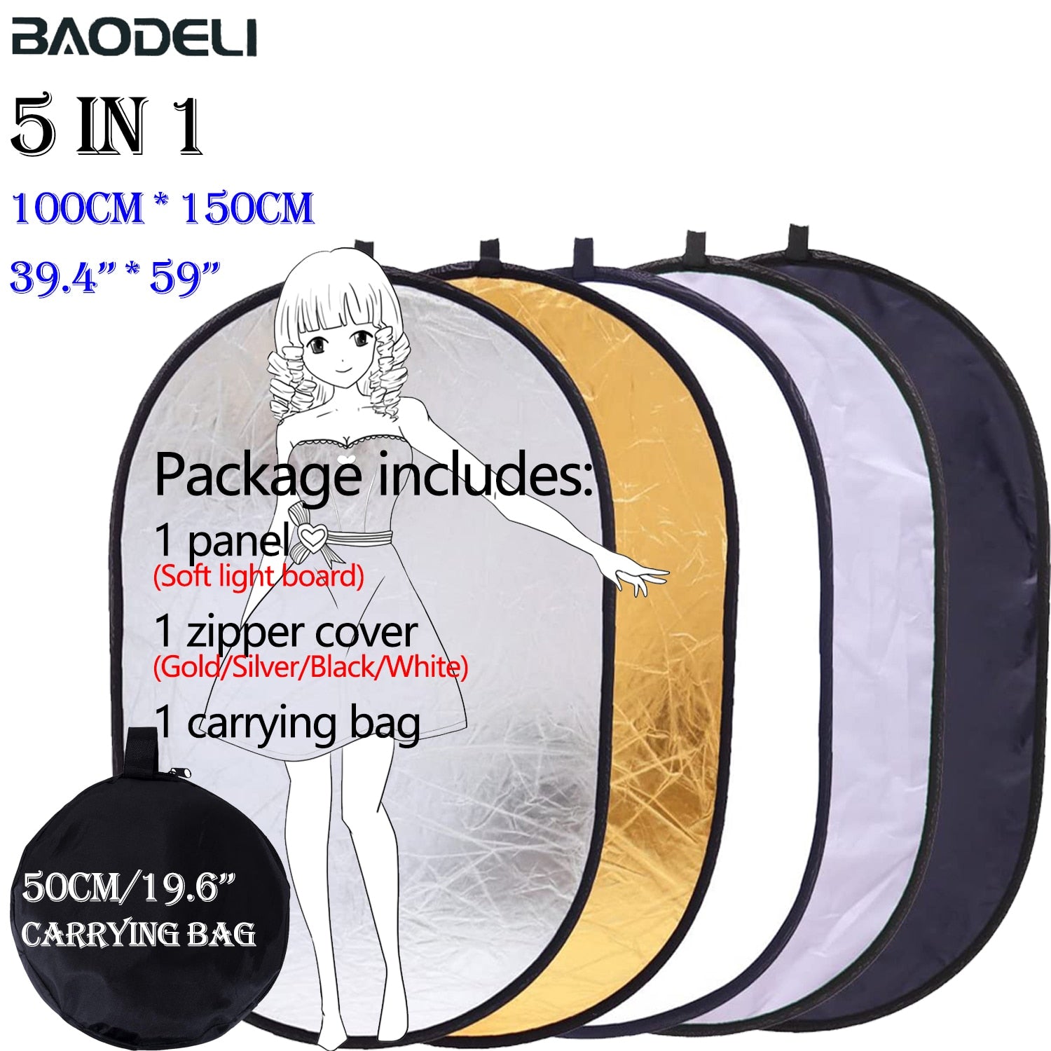 100x150cm 5 in 1 Portable Collapsible Light Oval Photography Reflector for Studio Multi Photo Outdoor studio reflector - 100x150cm / SPAIN