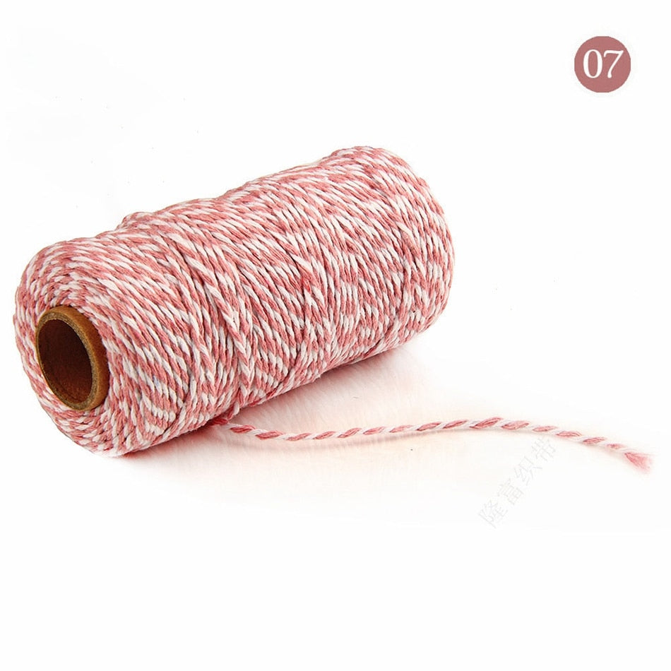 2mm 100M Colorful Thread Cord Handmade Crafts DIY Beige Twisted Cotton Macrame Cord Twine Rope String Home Textile Decoration - A07 pink white