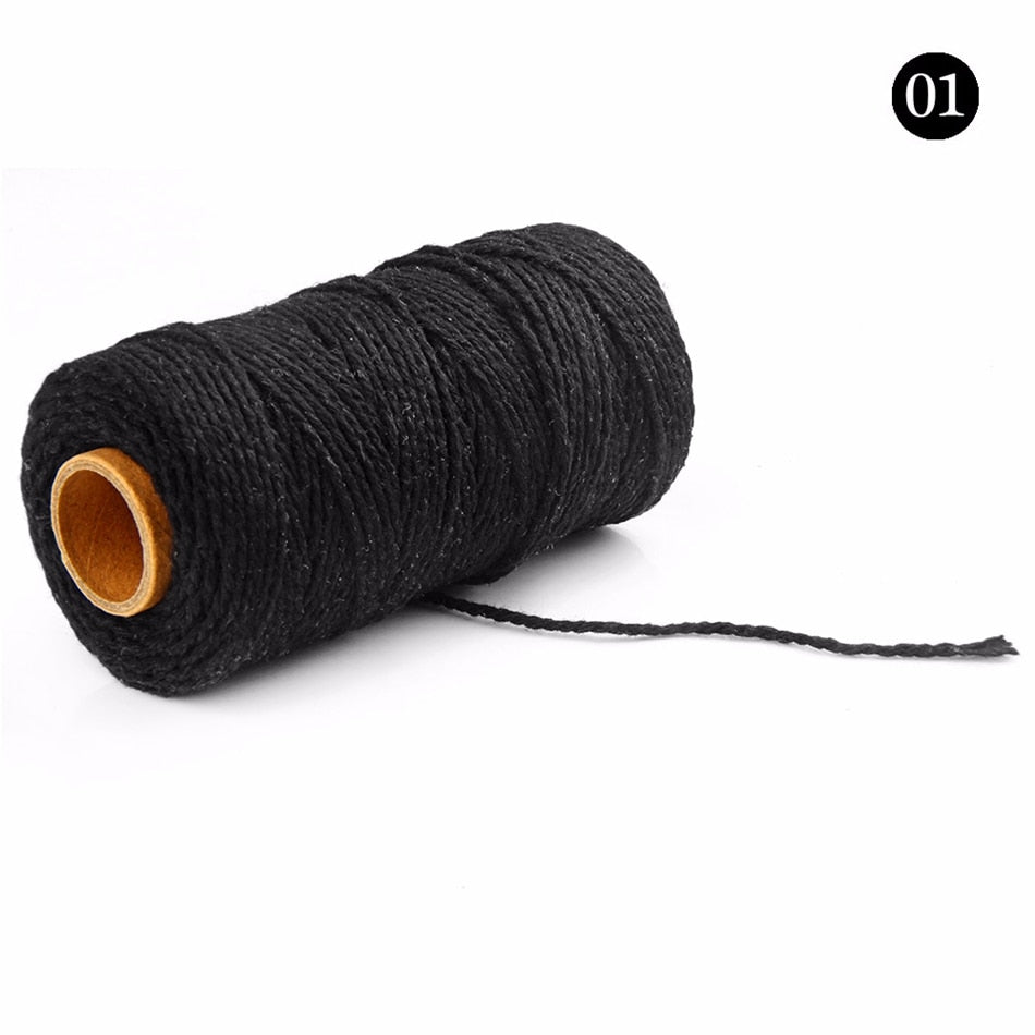 2mm 100M Colorful Thread Cord Handmade Crafts DIY Beige Twisted Cotton Macrame Cord Twine Rope String Home Textile Decoration - 01 Black