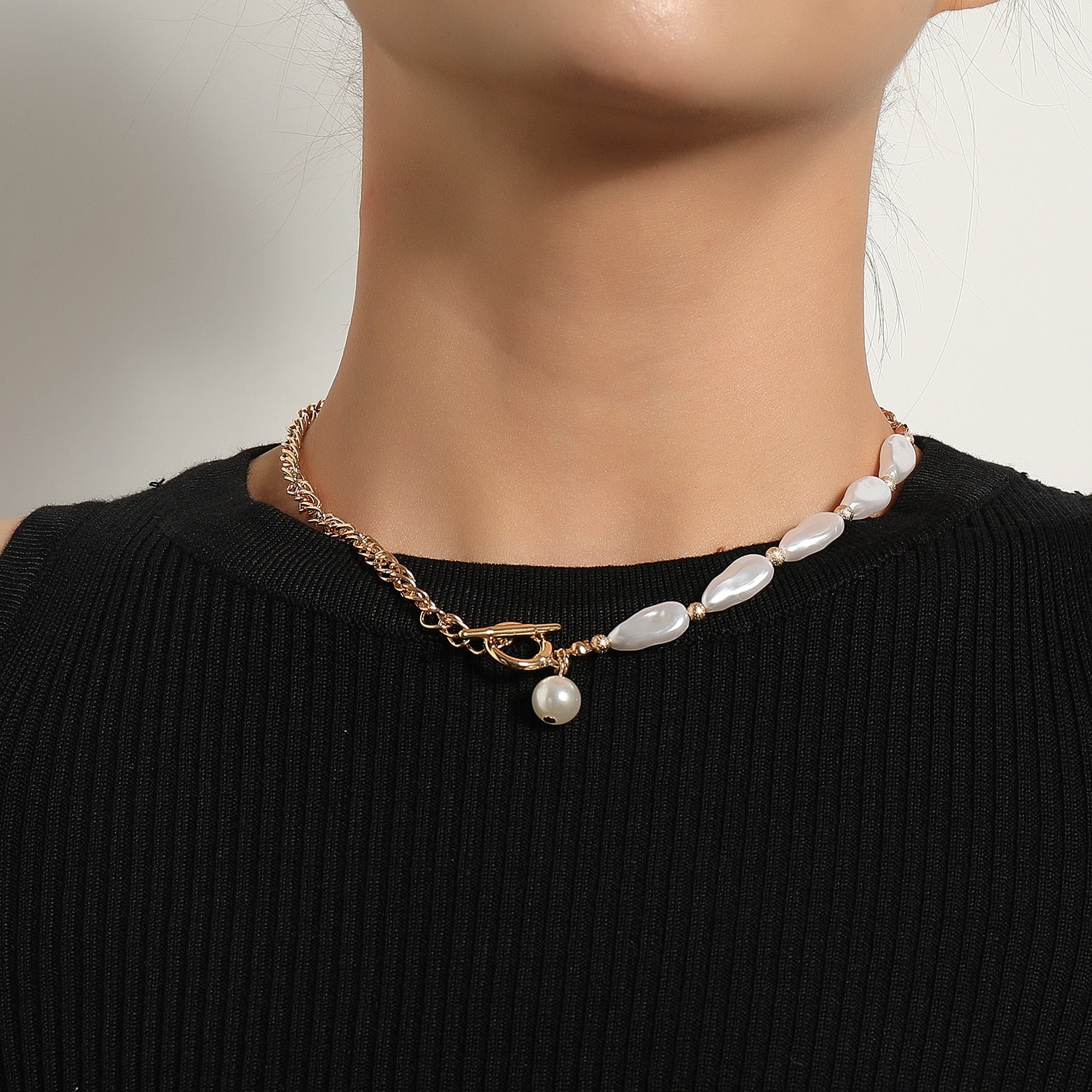 Vintage Style Simple 6MM Pearl Chain Choker Necklace For Women Wedding Love Shell Pendant Necklace Fashion Jewelry Wholesale - DJ-866