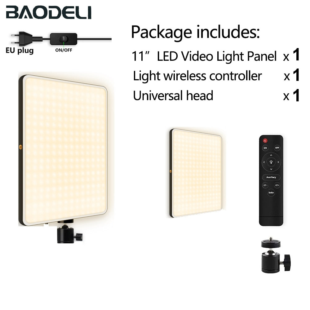 LED Fill Lamp Video Light Panel Bi-color 2700k-5700k Photography Lighting Live Stream Photo Studio Light With Stand EU Plug - Only Light Panel / France