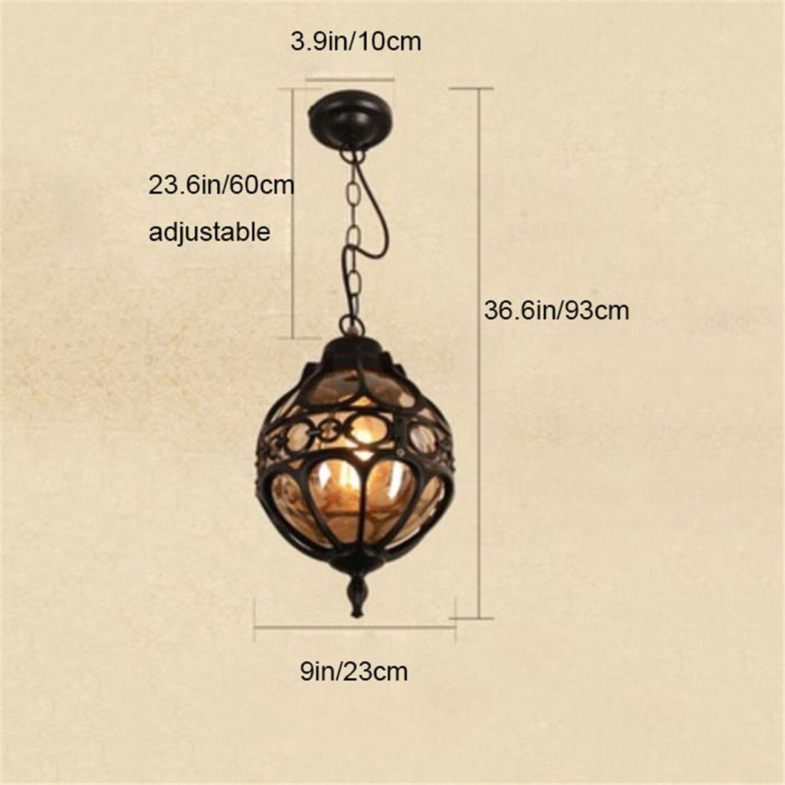 Vintage Outdoor Pendant Lights for Courtyard Garden Balcony Retro Europe Style Ceiling Pendant Lamp Yard Pathway Landscape Lamp - black D23cm big